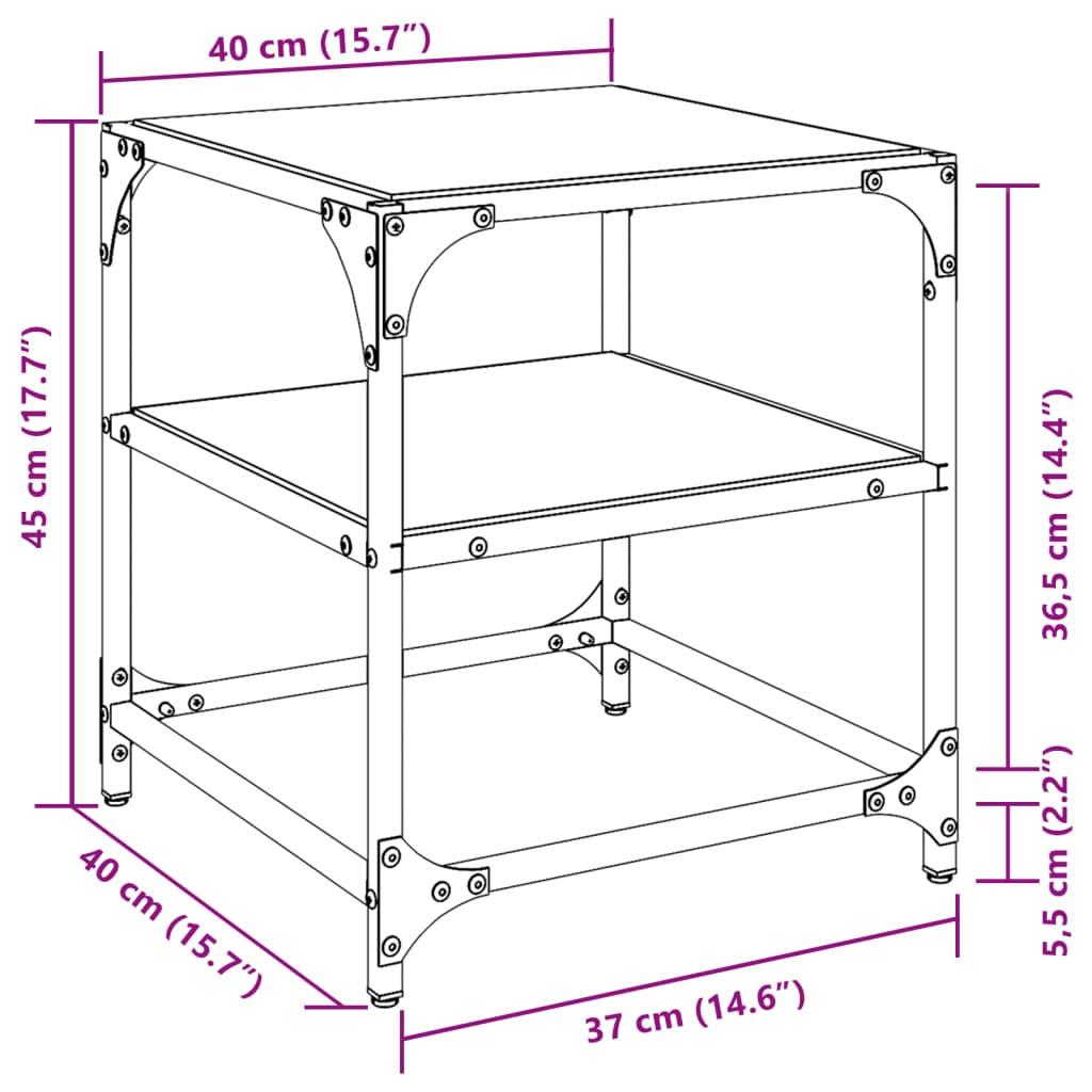 Tavolini con Piano in Vetro Trasparente 2 pz 40x40x45cm Acciaio