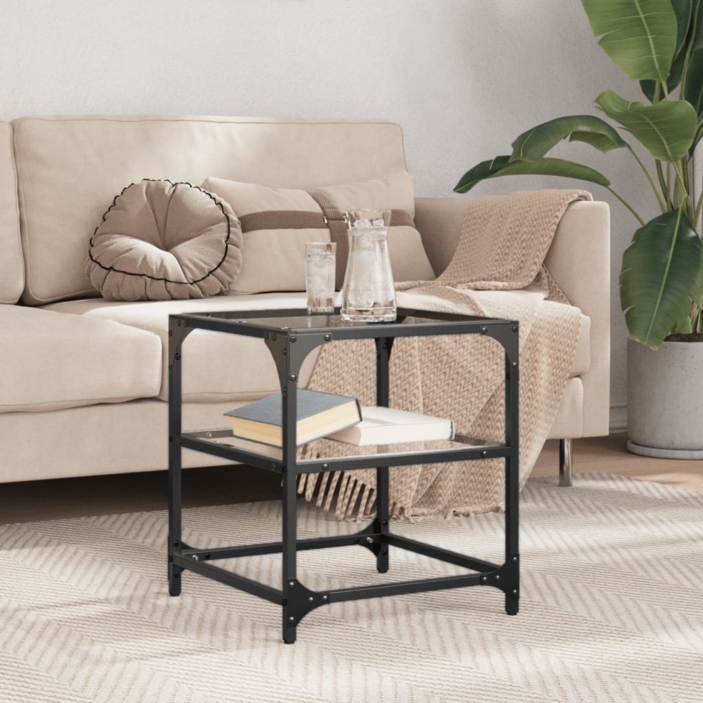 Tavolini con Piano in Vetro Trasparente 2 pz 40x40x45cm Acciaio | homemem39