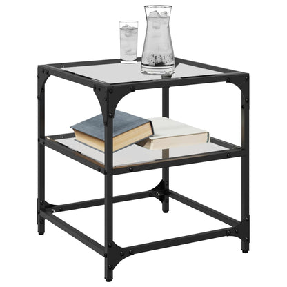 Tavolino Salotto con Piano Vetro Trasparente 40x40x45cm Acciaio