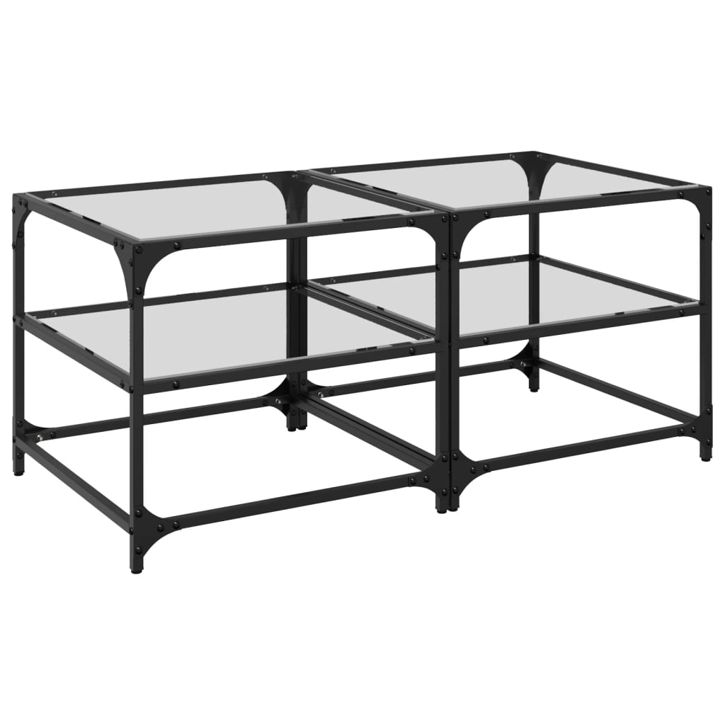 Tavolino Salotto con Piano Vetro Trasparente 50x50x45cm Acciaio | homemem39