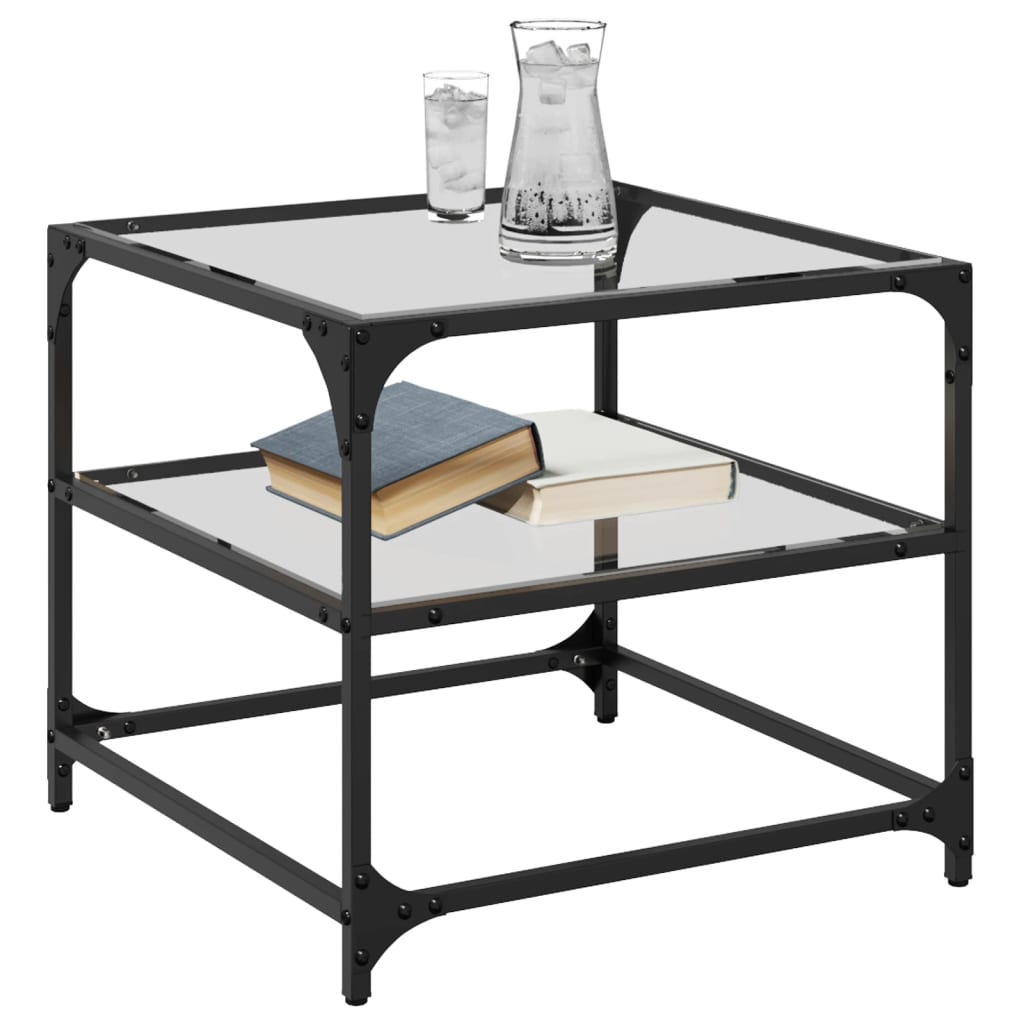 Tavolino Salotto con Piano Vetro Trasparente 50x50x45cm Acciaio | homemem39