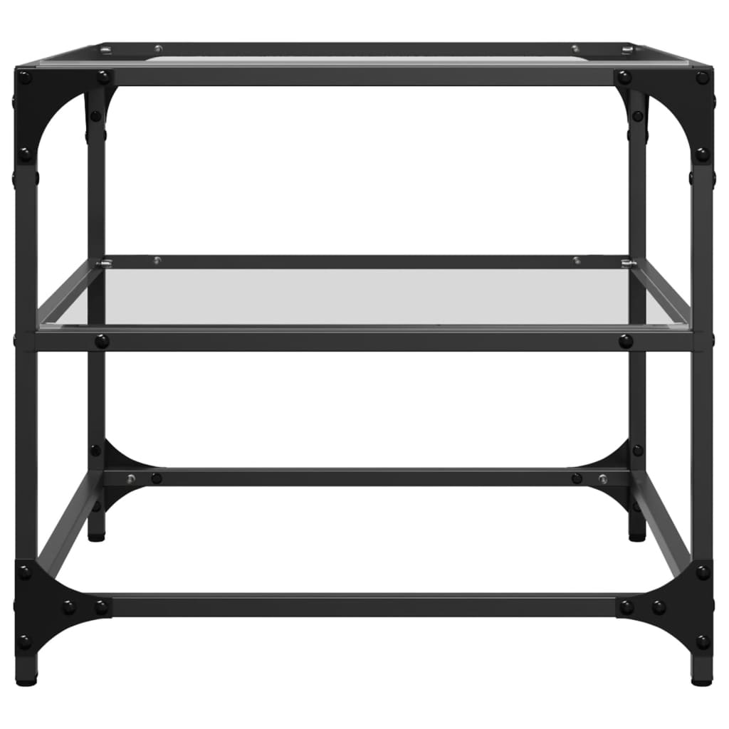 Tavolino Salotto con Piano Vetro Trasparente 50x50x45cm Acciaio | homemem39