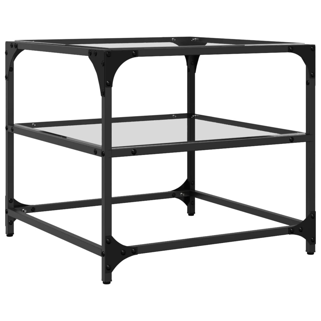 Tavolino Salotto con Piano Vetro Trasparente 50x50x45cm Acciaio | homemem39