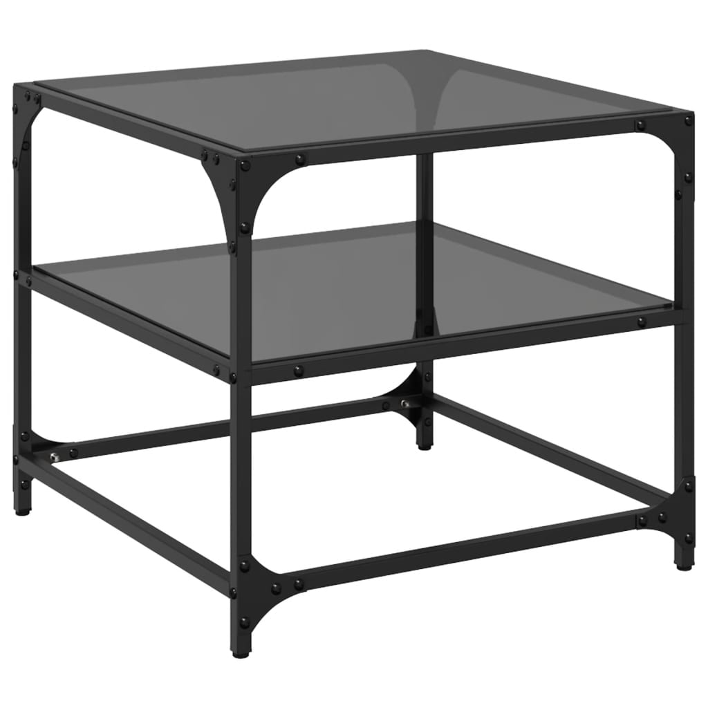Tavolini da Salotto con Piano Vetro Nero 2pz 50x50x45cm Acciaio
