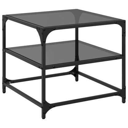 Tavolini da Salotto con Piano Vetro Nero 2pz 50x50x45cm Acciaio