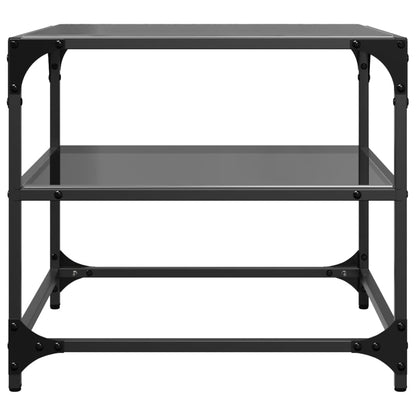 Tavolini da Salotto con Piano Vetro Nero 2pz 50x50x45cm Acciaio