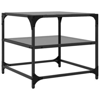 Tavolini da Salotto con Piano Vetro Nero 2pz 50x50x45cm Acciaio | homemem39