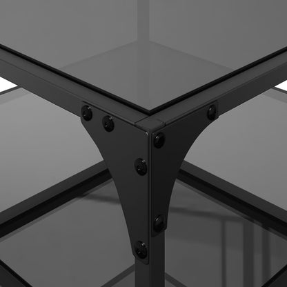 Tavolini da Salotto con Piano Vetro Nero 2pz 50x50x45cm Acciaio