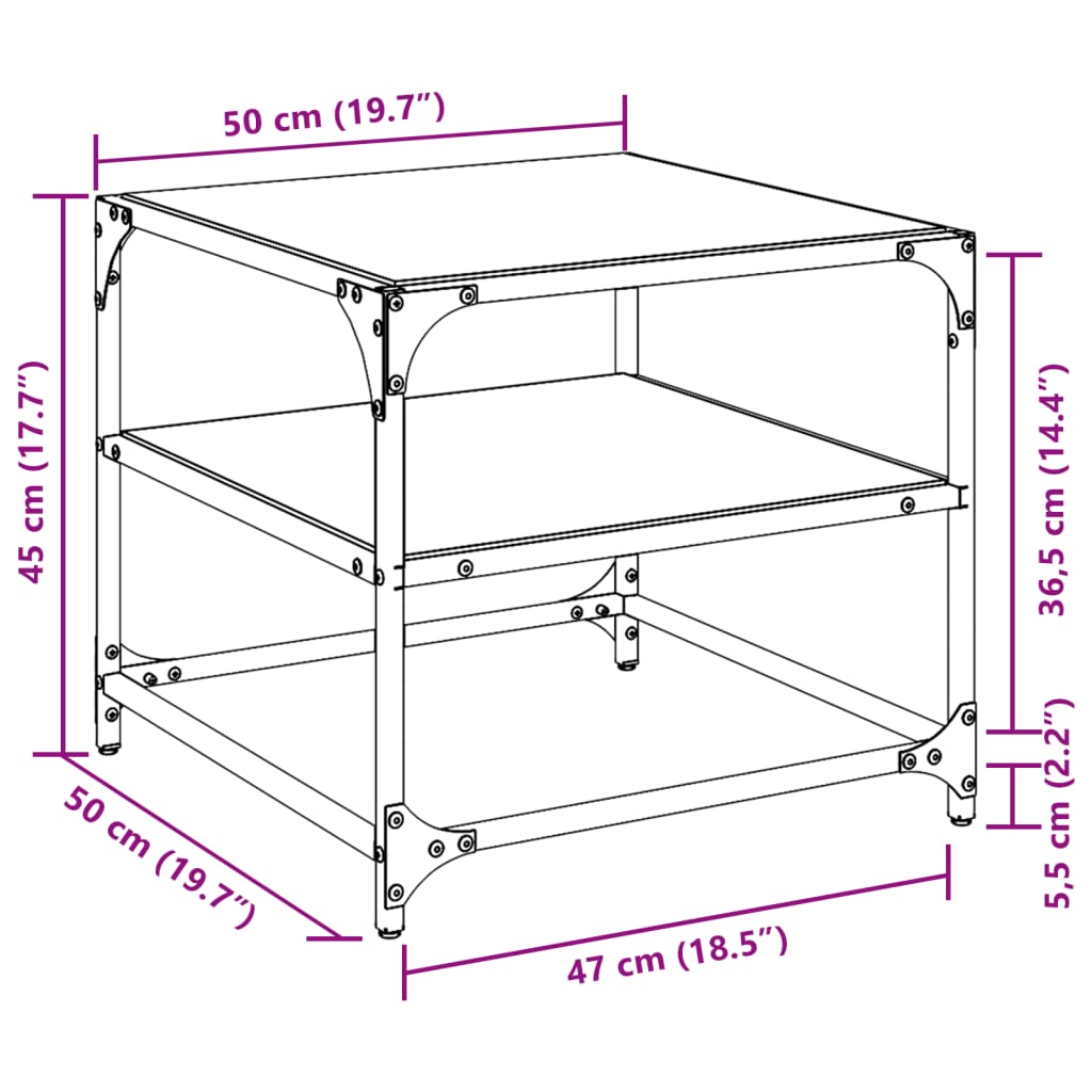 Tavolini da Salotto con Piano Vetro Nero 2pz 50x50x45cm Acciaio | homemem39