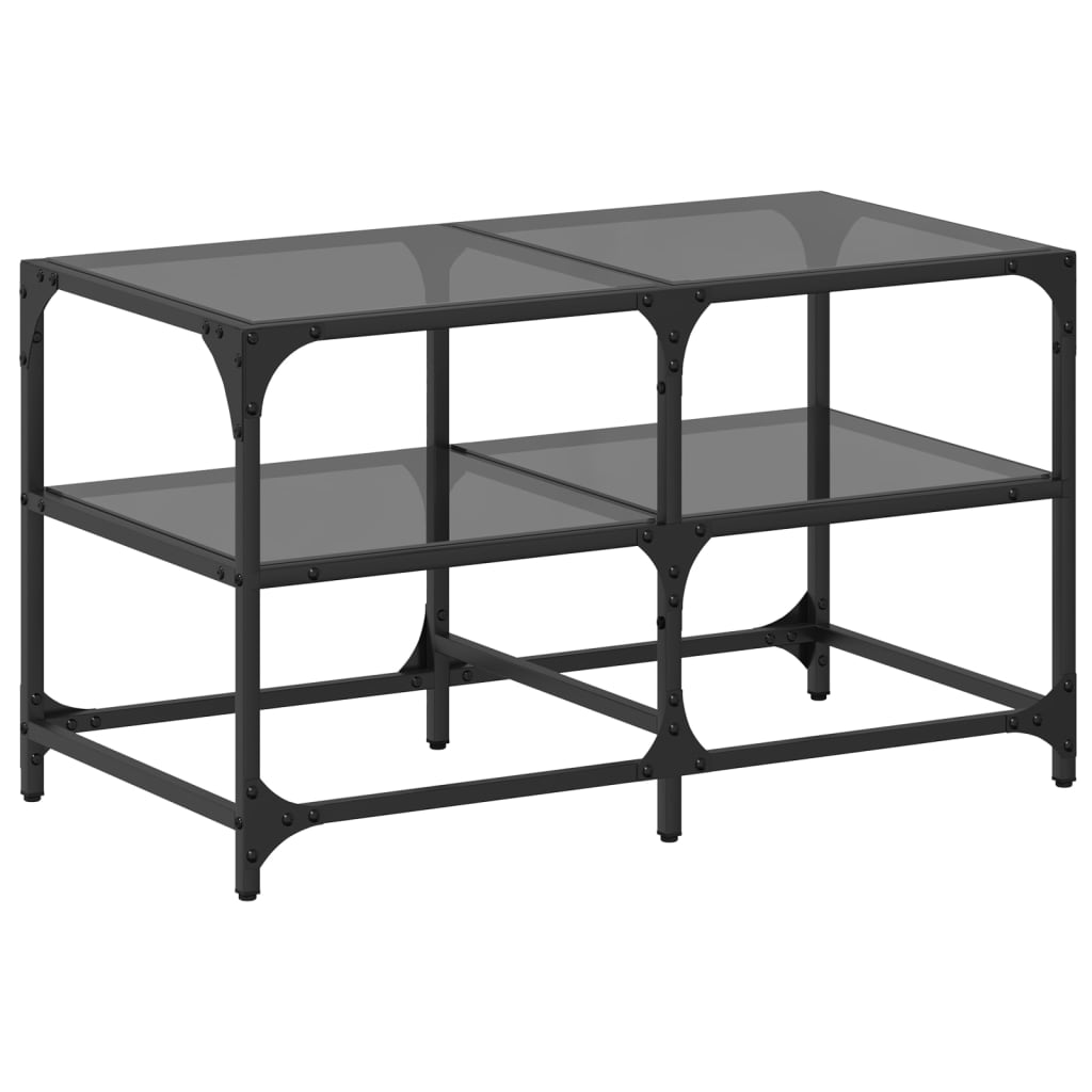 Tavolino con Piano in Vetro Nero 78,5x40x45 cm Acciaio | homemem39
