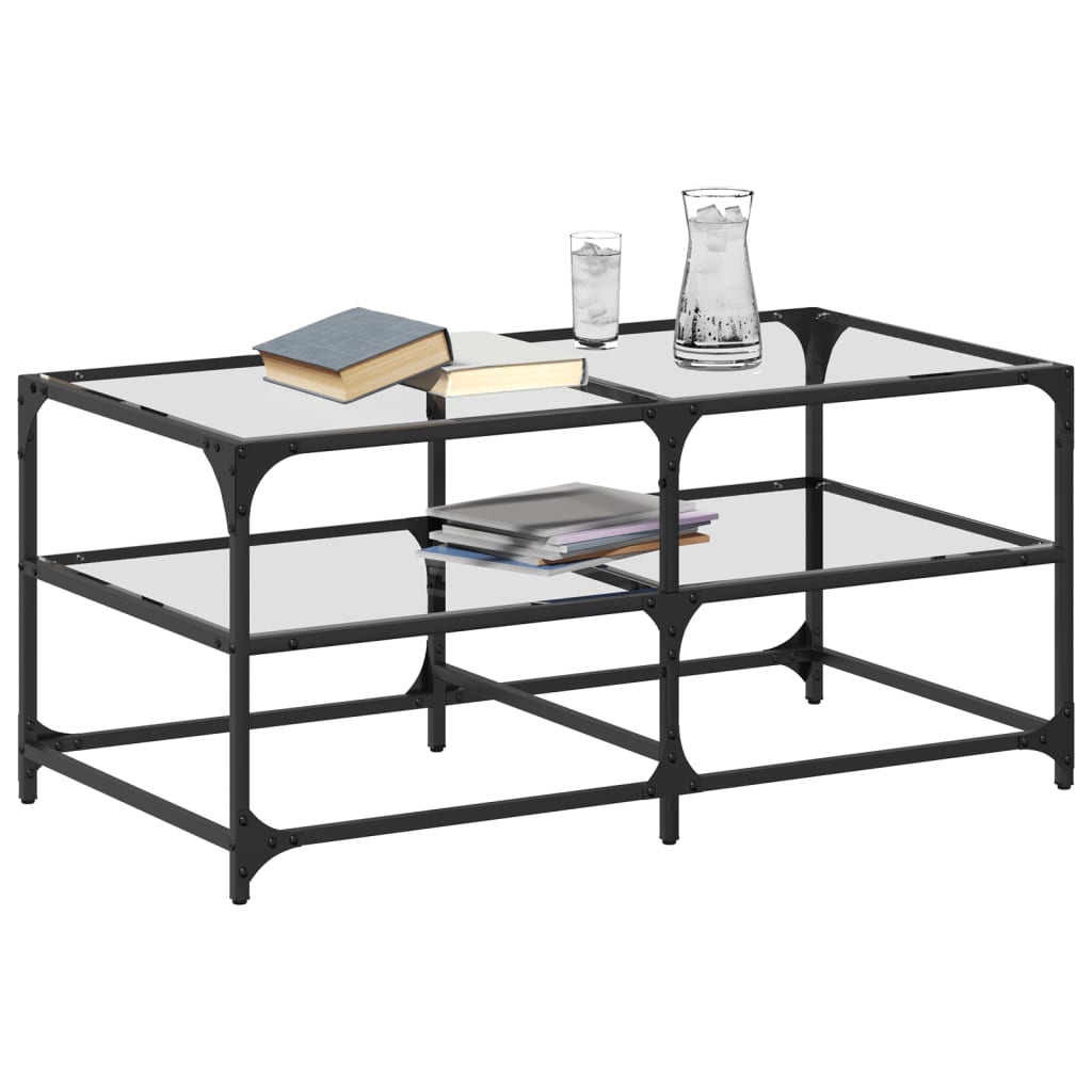Tavolini con Piano Vetro Trasparente 2 pz 98,5x50x45 cm Acciaio | homemem39