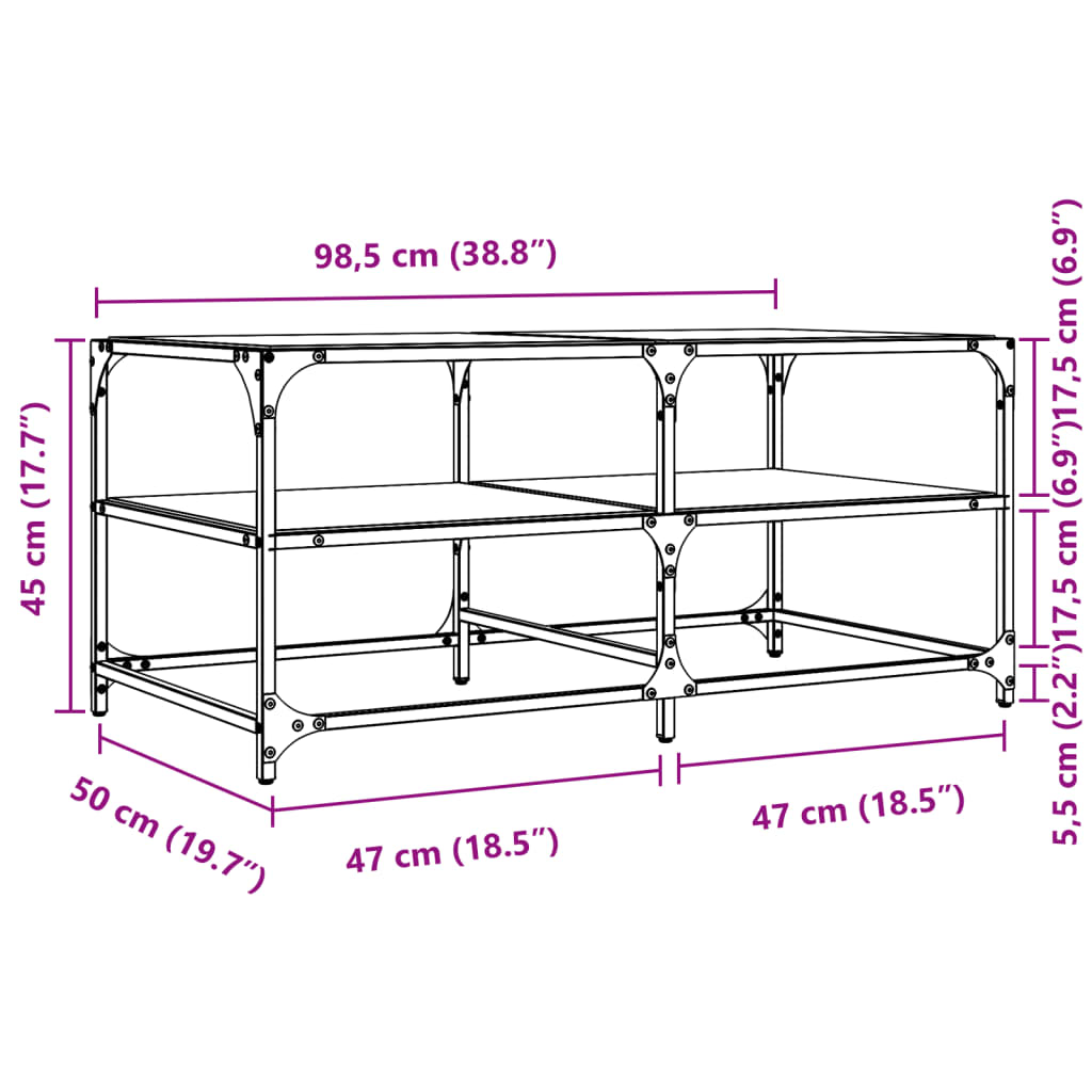 Tavolini con Piano Vetro Trasparente 2 pz 98,5x50x45 cm Acciaio | homemem39