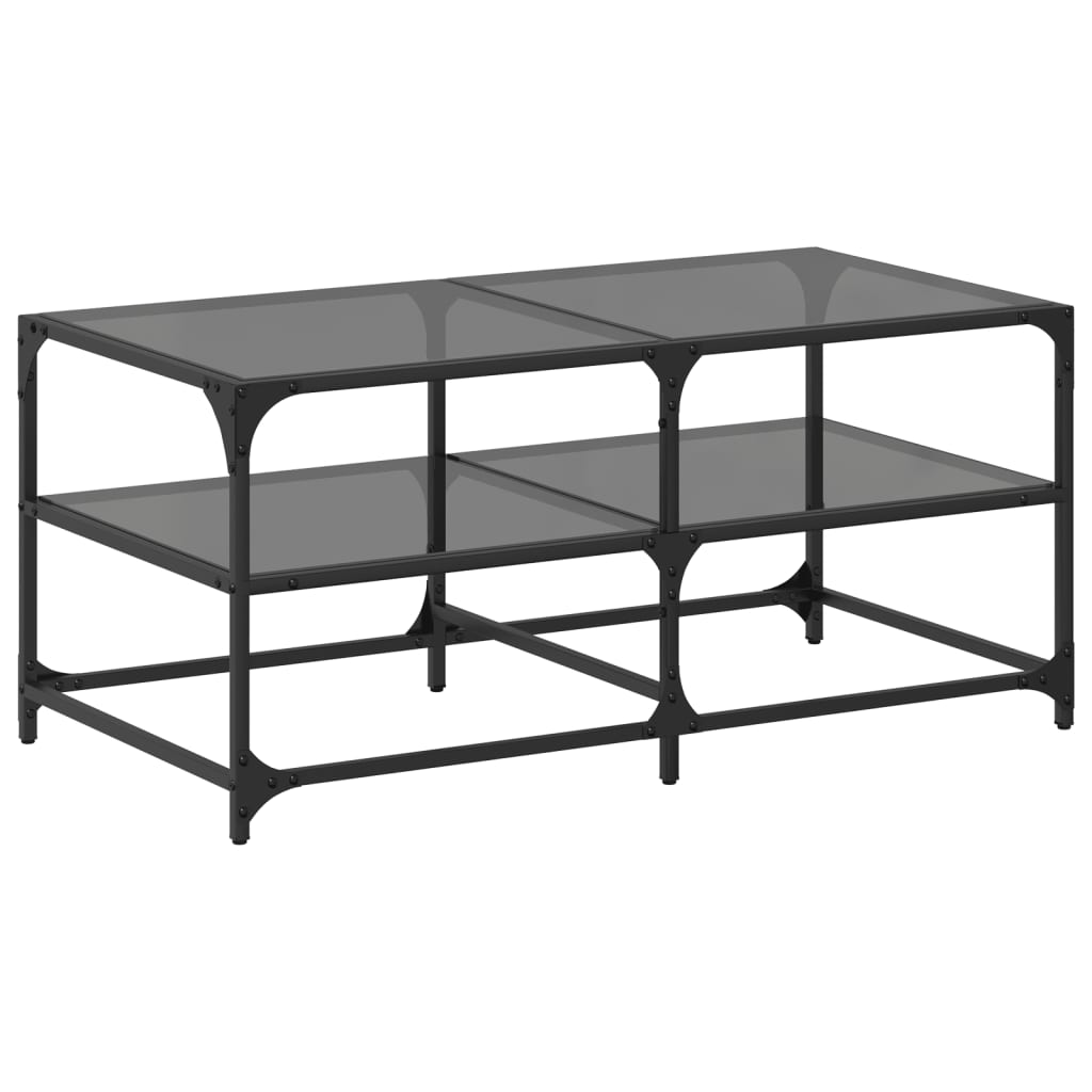 Tavolino con Piano in Vetro Nero 98,5x50x45 cm Acciaio | homemem39