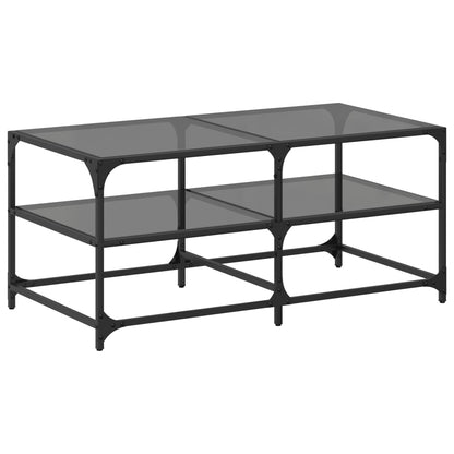 Tavolino con Piano in Vetro Nero 98,5x50x45 cm Acciaio | homemem39