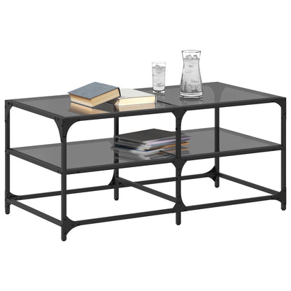 Tavolino con Piano in Vetro Nero 98,5x50x45 cm Acciaio | homemem39