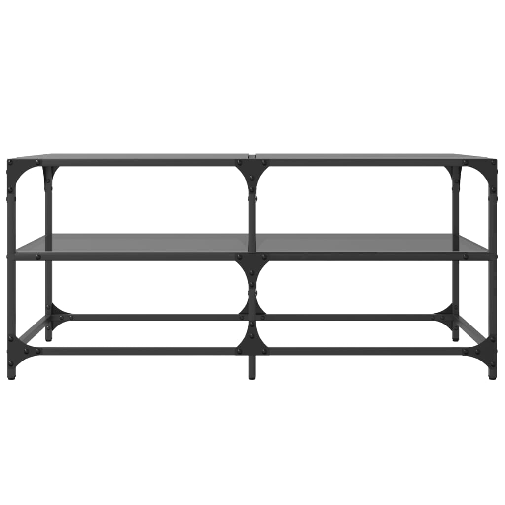 Tavolino con Piano in Vetro Nero 98,5x50x45 cm Acciaio