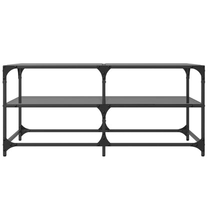 Tavolino con Piano in Vetro Nero 98,5x50x45 cm Acciaio