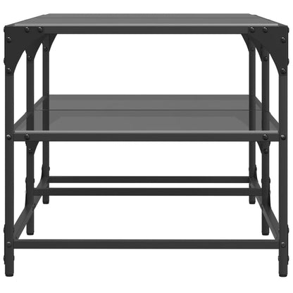 Tavolino con Piano in Vetro Nero 98,5x50x45 cm Acciaio | homemem39