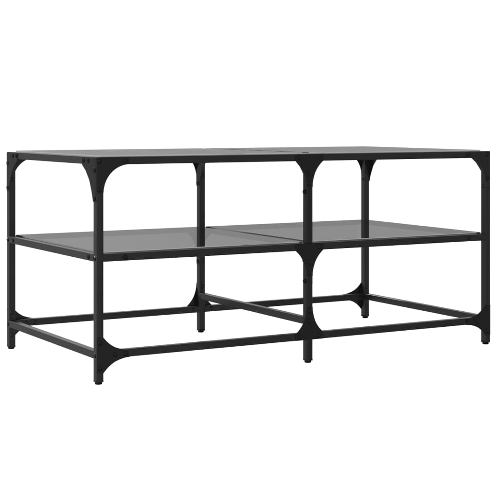 Tavolino con Piano in Vetro Nero 98,5x50x45 cm Acciaio | homemem39