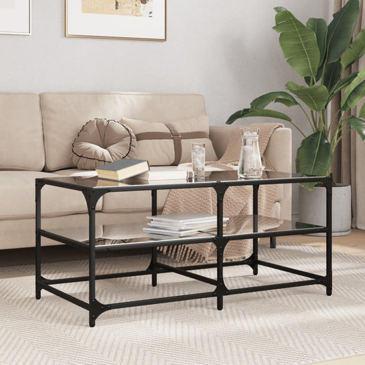 Tavolino con Piano in Vetro Nero 98,5x50x45 cm Acciaio | homemem39