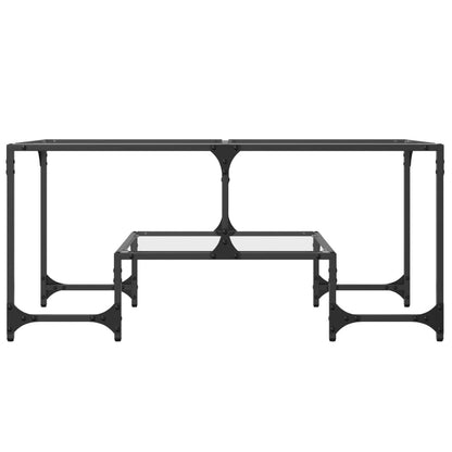 Tavolini con Piano Vetro Trasparente 2 pz 98,5x50x45 cm Acciaio
