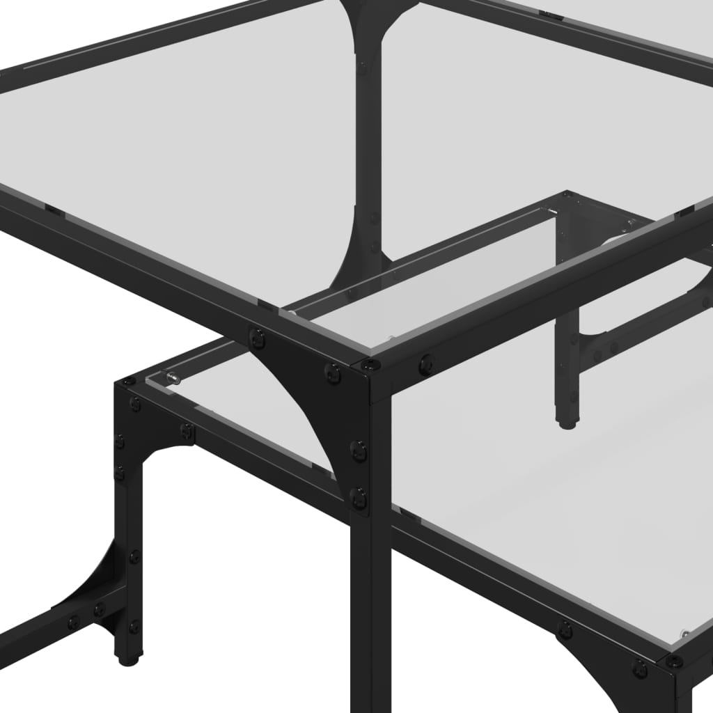 Tavolini con Piano Vetro Trasparente 2 pz 98,5x50x45 cm Acciaio