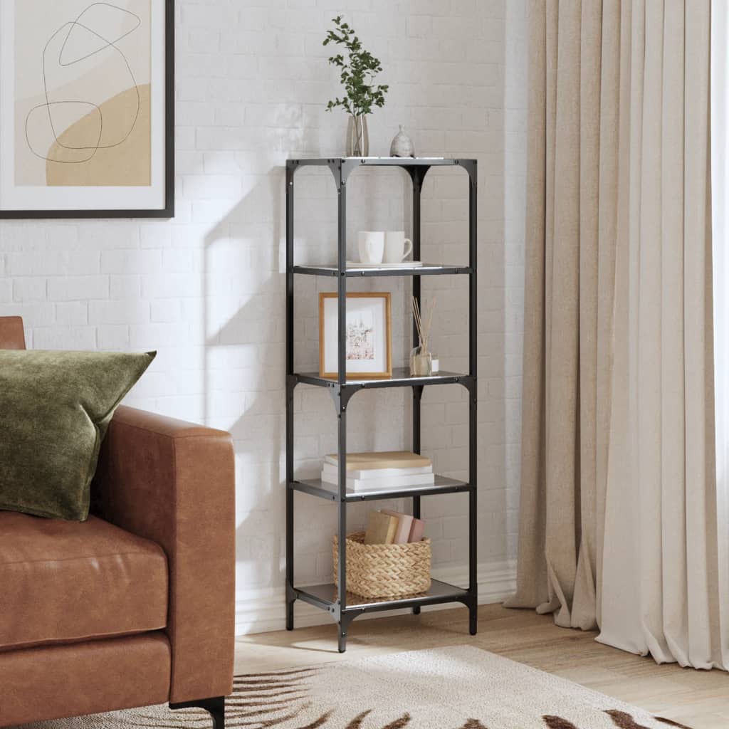 Scaffale con Piano in Vetro Nero 40x30x123cm in Acciaio | homemem39