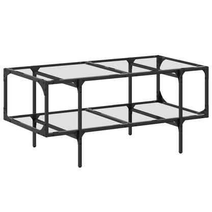 Tavolini con Piano Vetro Trasparente 2 pz 98,5x50x45 cm Acciaio