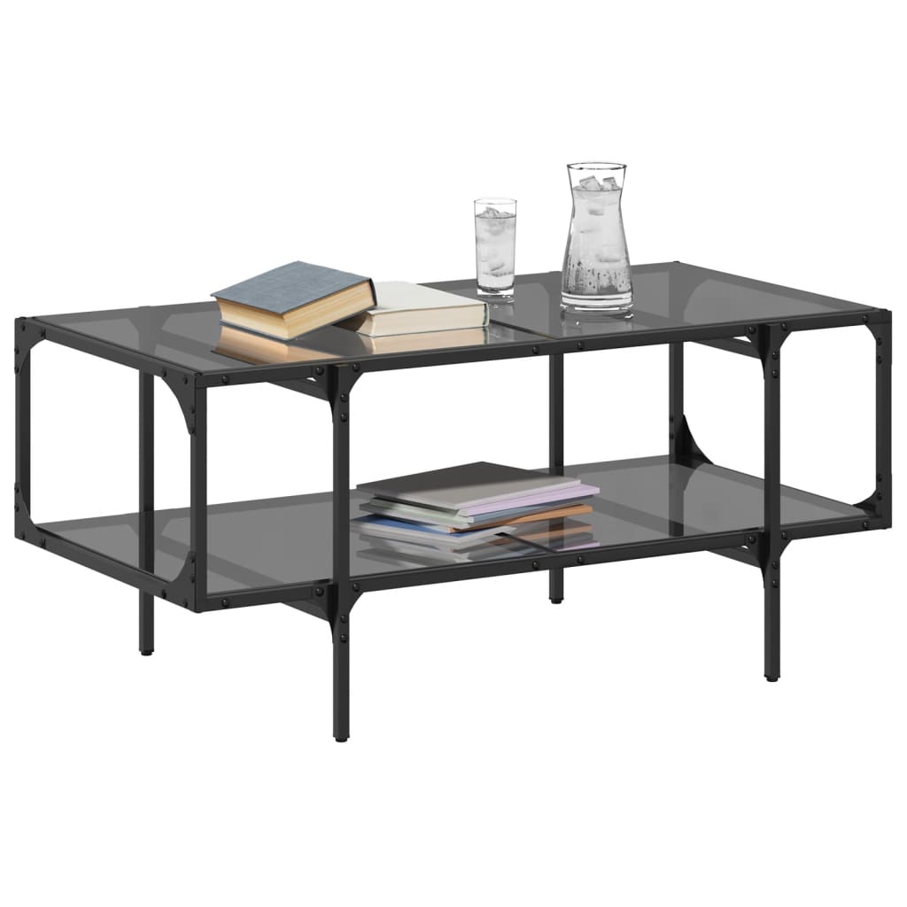 Tavolino con Piano in Vetro Nero 98,5x50x45 cm Acciaio | homemem39