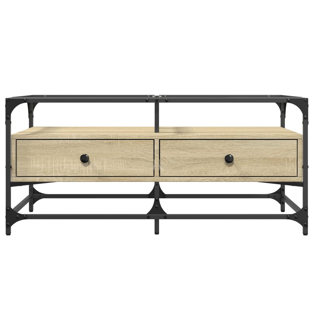 Tavolino con Piano in Vetro Rovere Sonoma 98,5x50x45 cm Acciaio