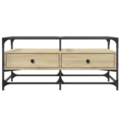 Tavolino con Piano in Vetro Rovere Sonoma 98,5x50x45 cm Acciaio