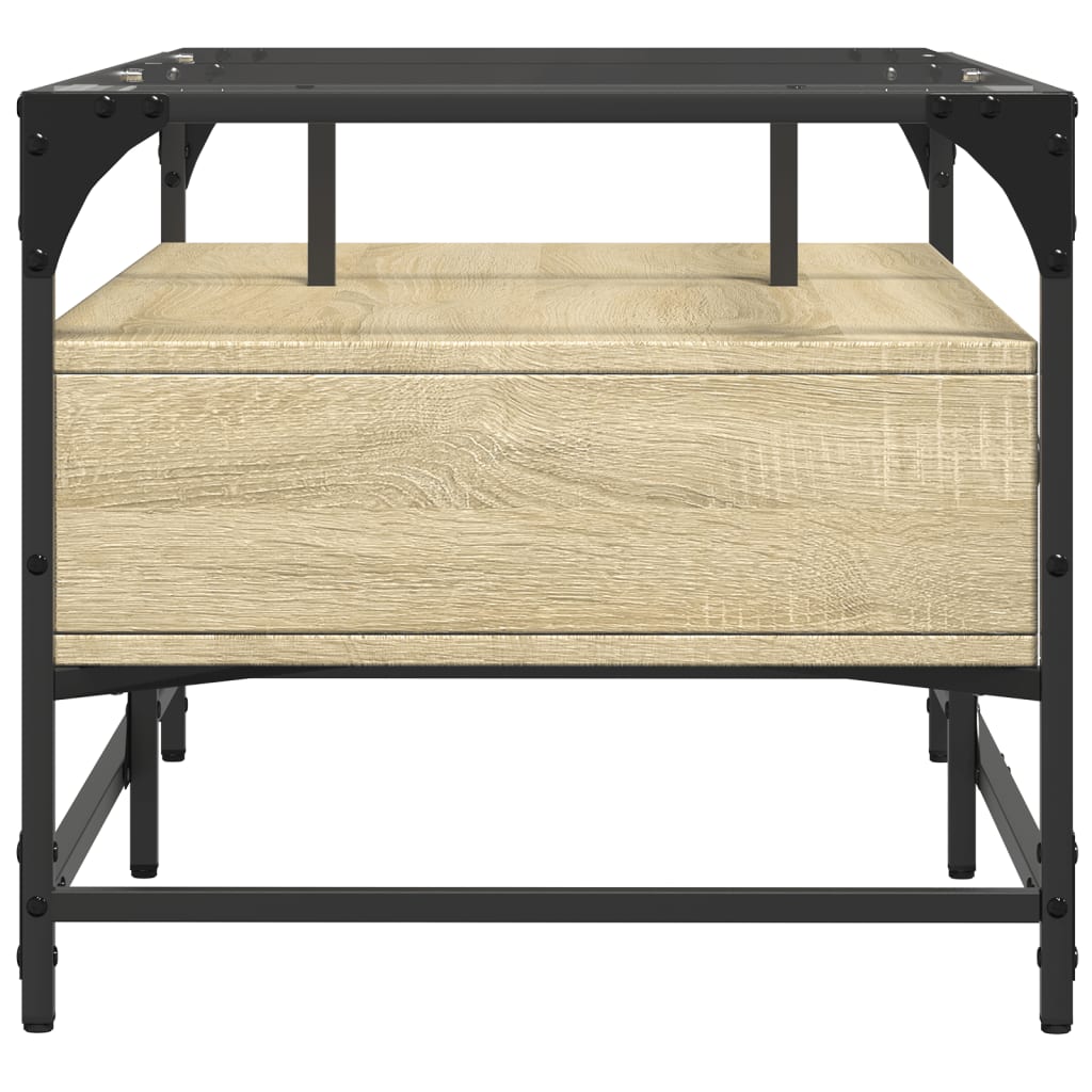 Tavolino con Piano in Vetro Rovere Sonoma 98,5x50x45 cm Acciaio