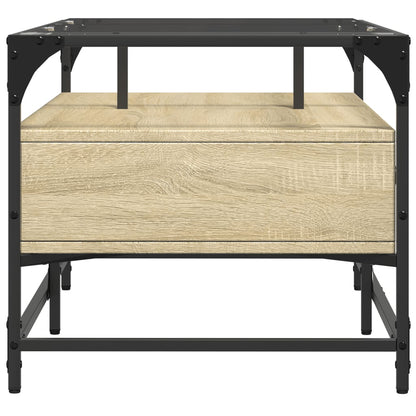Tavolino con Piano in Vetro Rovere Sonoma 98,5x50x45 cm Acciaio