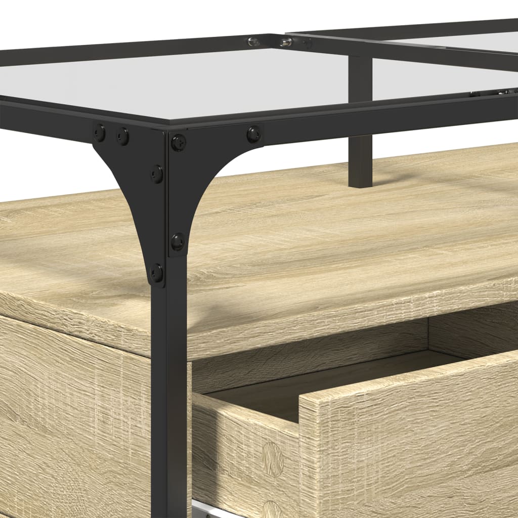 Tavolino con Piano in Vetro Rovere Sonoma 98,5x50x45 cm Acciaio | homemem39