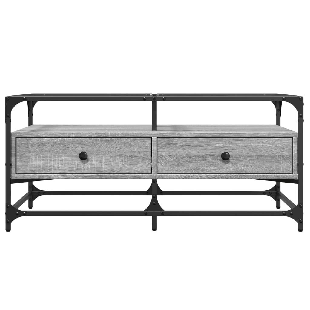 Tavolino con Piano in Vetro Grigio Cemento 98,5x50x45cm Acciaio