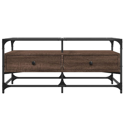 Tavolino con Piano in Vetro Rovere Marrone 98,5x50x45cm Acciaio