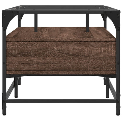 Tavolino con Piano in Vetro Rovere Marrone 98,5x50x45cm Acciaio | homemem39