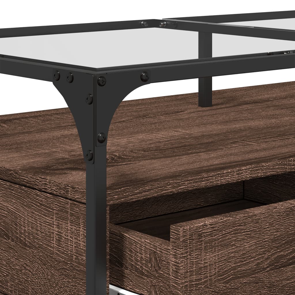 Tavolino con Piano in Vetro Rovere Marrone 98,5x50x45cm Acciaio