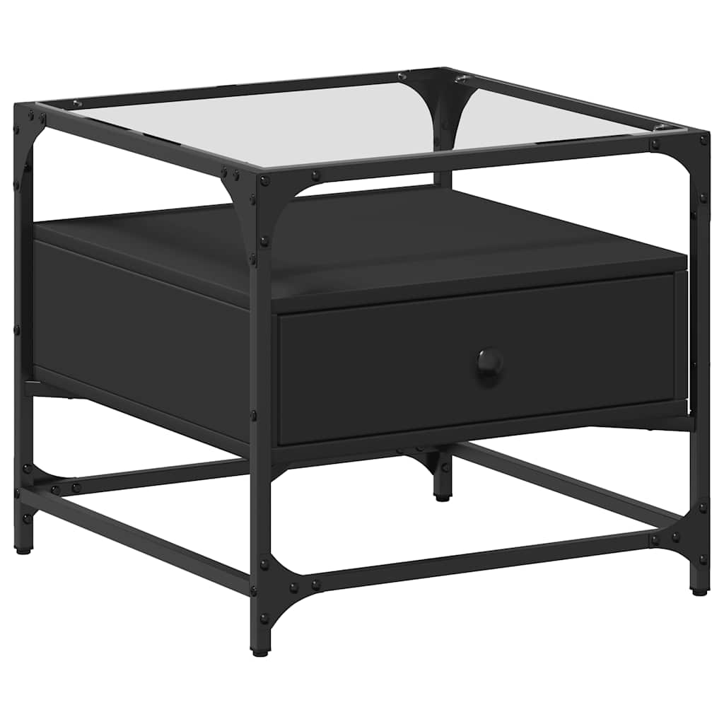 Tavolino con Piano in Vetro Nero 50x50x45 cm Acciaio | homemem39