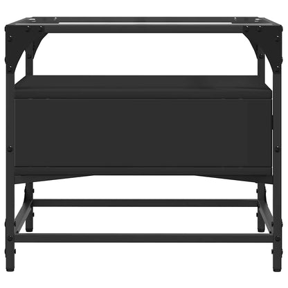 Tavolino con Piano in Vetro Nero 50x50x45 cm Acciaio | homemem39