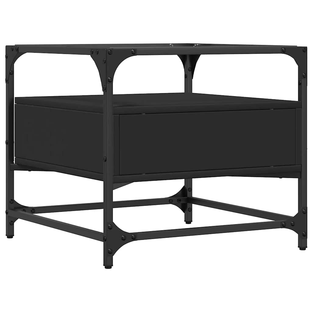 Tavolino con Piano in Vetro Nero 50x50x45 cm Acciaio | homemem39