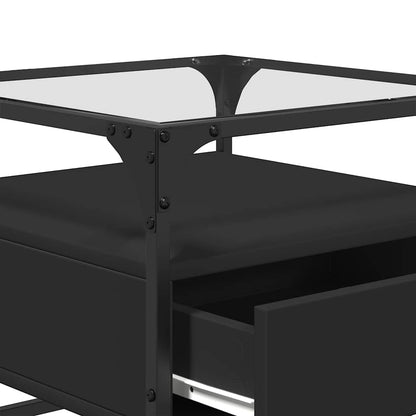Tavolino con Piano in Vetro Nero 50x50x45 cm Acciaio | homemem39