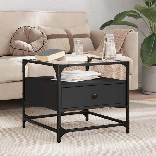 Tavolino con Piano in Vetro Nero 50x50x45 cm Acciaio | homemem39