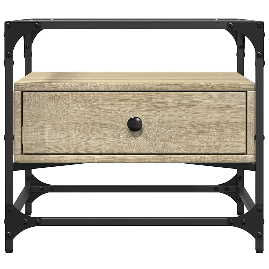Tavolino con Piano in Vetro Rovere Sonoma 50x50x45 cm Acciaio