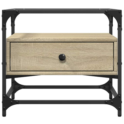 Tavolino con Piano in Vetro Rovere Sonoma 50x50x45 cm Acciaio