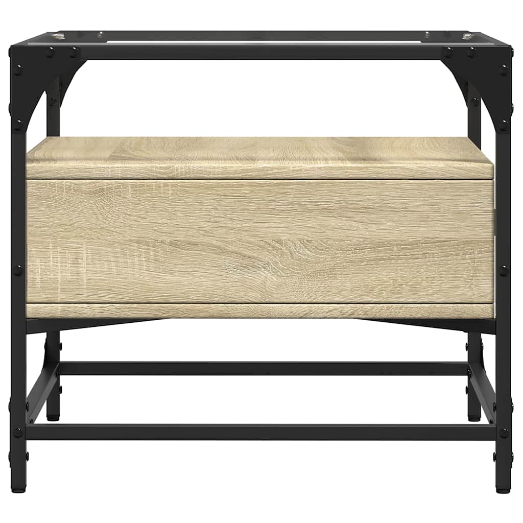 Tavolino con Piano in Vetro Rovere Sonoma 50x50x45 cm Acciaio | homemem39