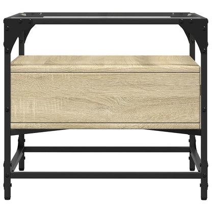 Tavolino con Piano in Vetro Rovere Sonoma 50x50x45 cm Acciaio | homemem39