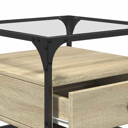 Tavolino con Piano in Vetro Rovere Sonoma 50x50x45 cm Acciaio