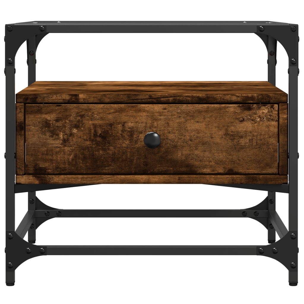 Tavolino con Piano in Vetro Rovere Fumo 50x50x45 cm Acciaio