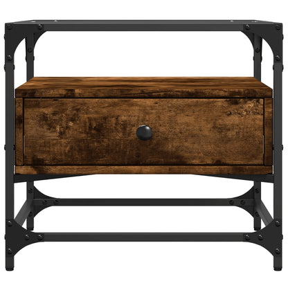 Tavolino con Piano in Vetro Rovere Fumo 50x50x45 cm Acciaio